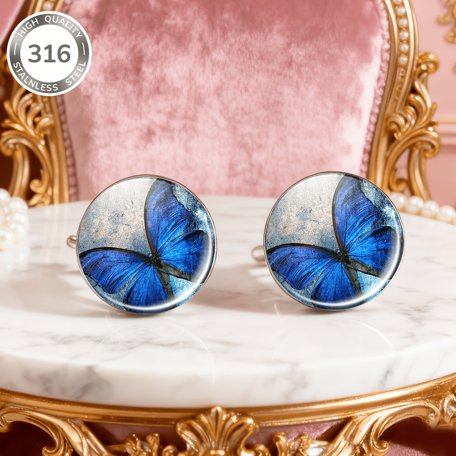 2pcs Colorful Butterfly Wings Stainless Steel No-Piercing Ear Studs